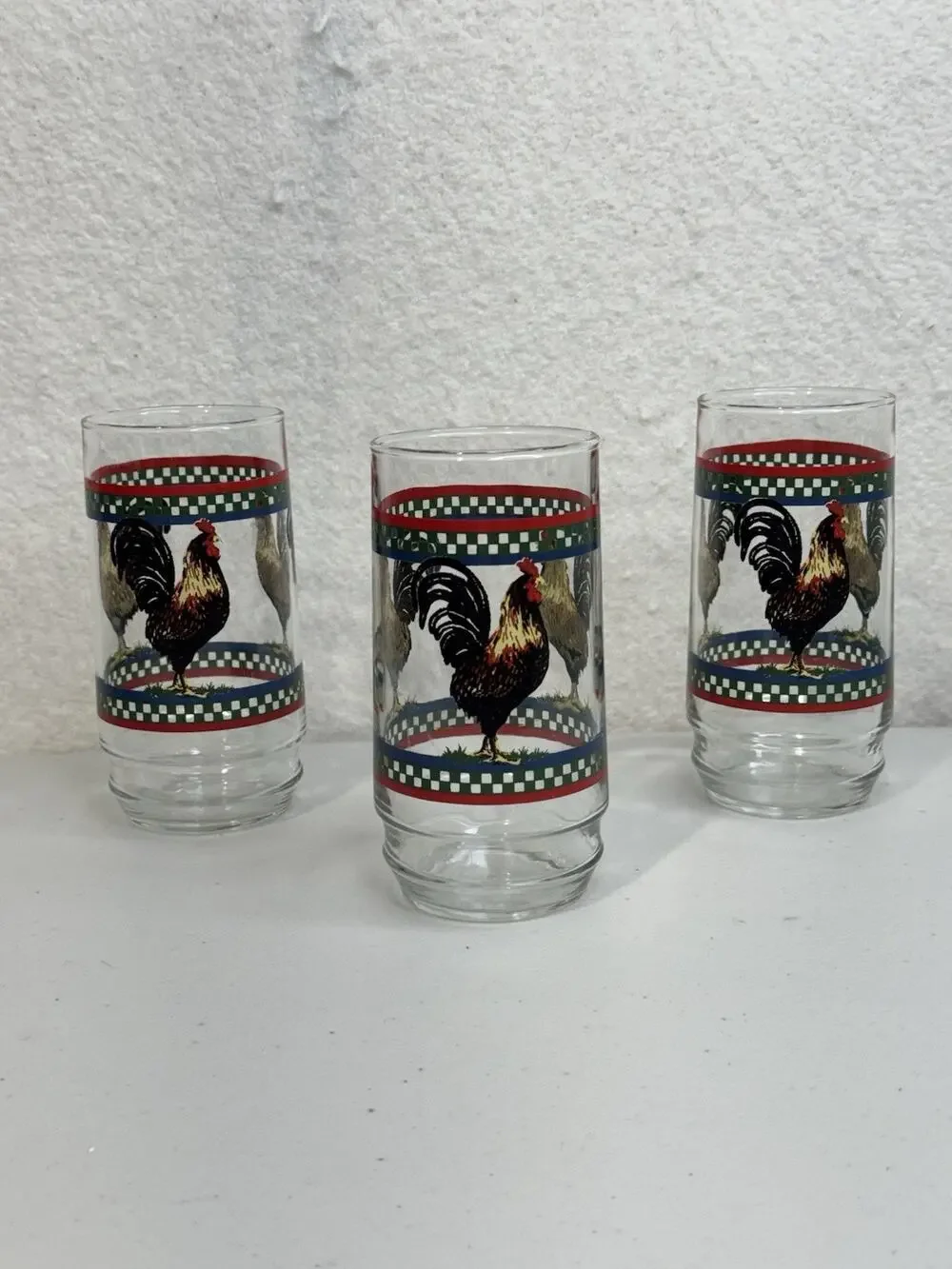 Ella's Rooster By International Glassware Tumblers 12 oz VTG Farmhouse Chicken